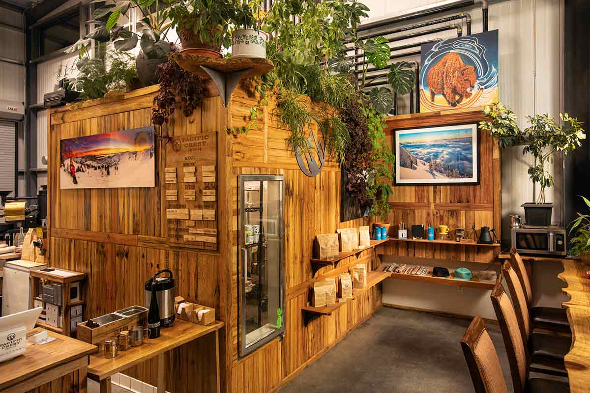 An interior shot of Pacific Crest Coffee in Truckee, California.