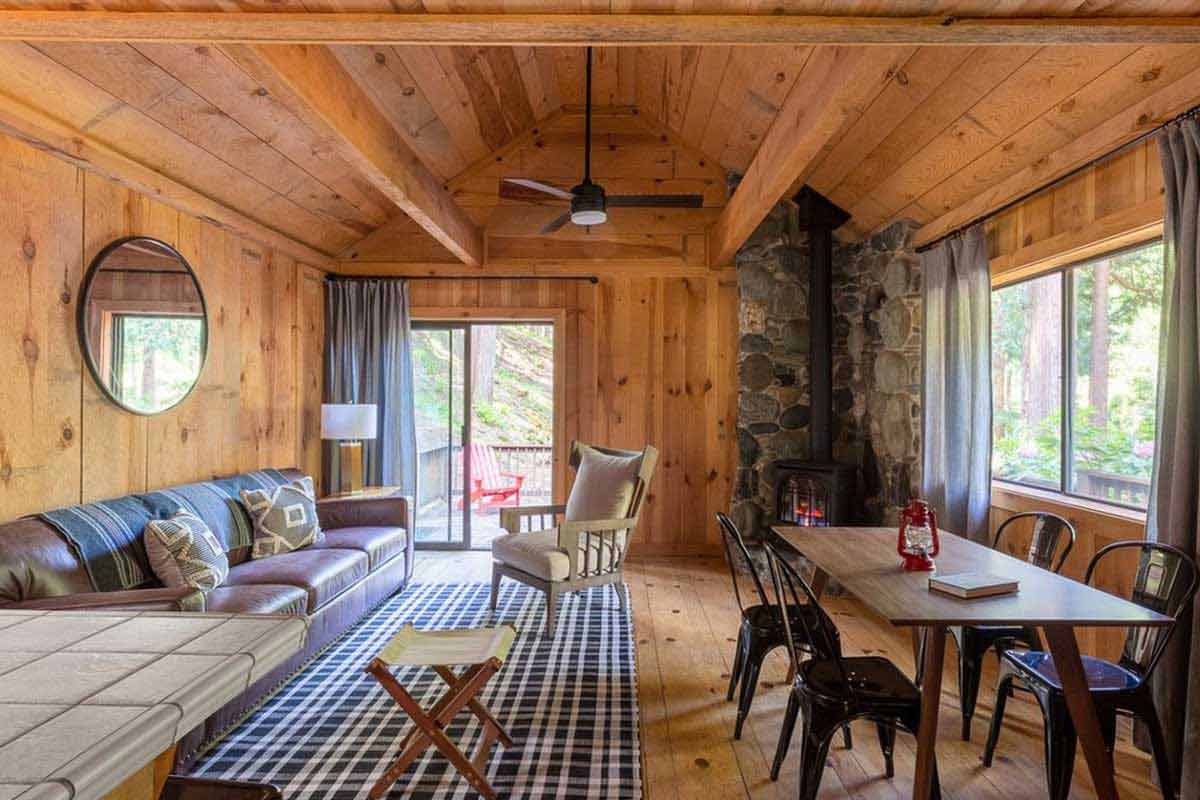 Image of a cabin interior at The Lure Resort in Downieville, CA.
